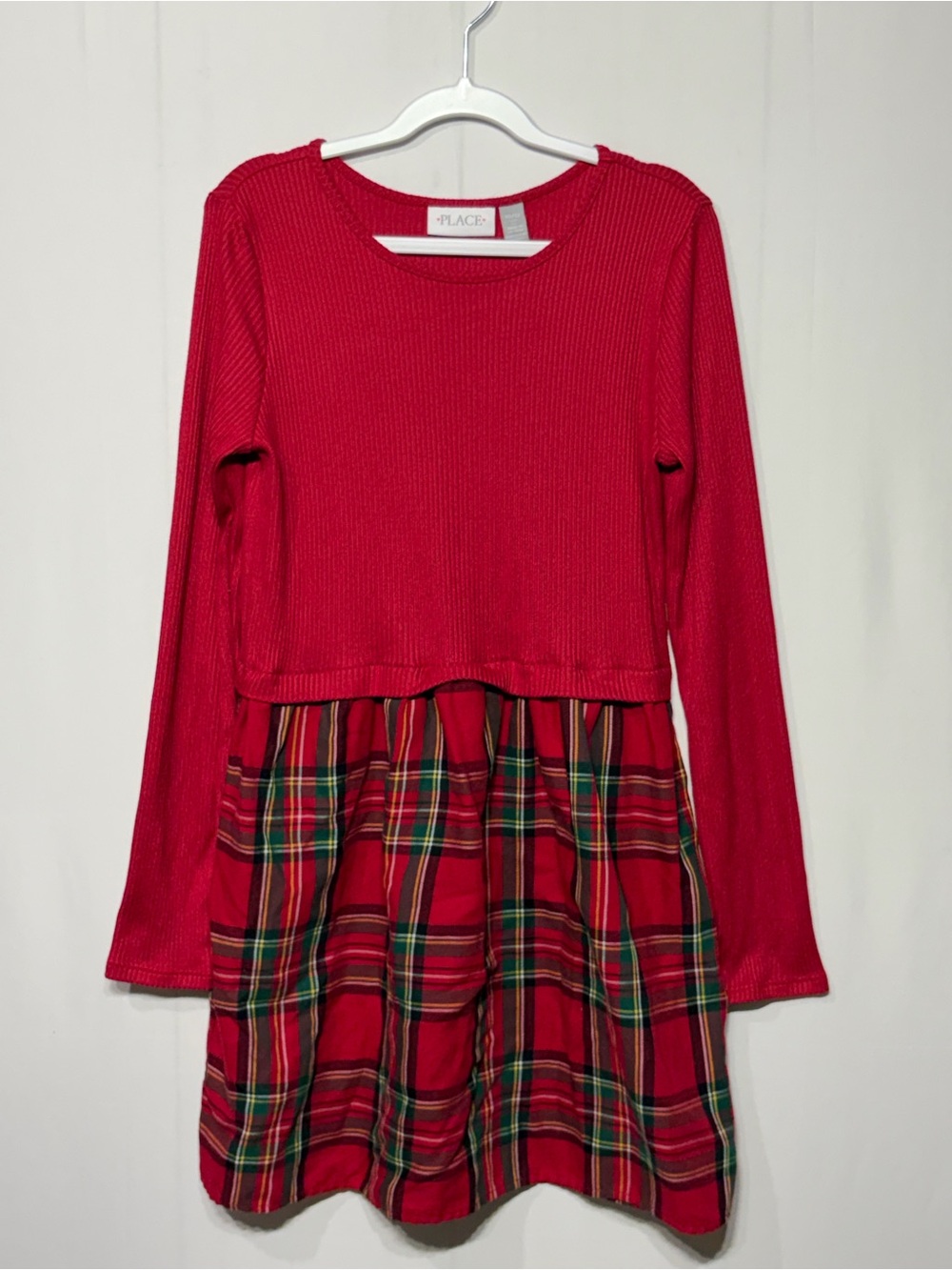 The Children's Place Red Long-Sleeve Knit Top with Red Plaid Skirt